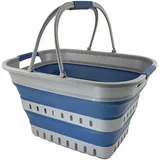 SAMMART 35 l zusammenklappbarer Wäschekorb mit Griffen – tragbarer Outdoor-Picknickkorb/Krater – faltbare Einkaufstasche – platzsparender Aufbewahrungsbehälter (Grau/Nebelblau)