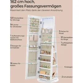 Songmics Schmuckschrank mit LED und Spiegel 360° drehbar grau/weiß