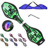 Bueuwe Waveboard Kinder ab 10 Jahre, Snakeboard mit Leuchtrollen, Street Waveboards mit Tasche und Zubehör, Skateboard für Mädchen und Junge, 86,5x22,5x12 cm,Grün