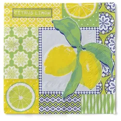 Sovie HOME Serviette Selina in Grün-Gelb aus Tissue 33 x 33 cm, 20 Stück - Frühling Sommer Citrus Punkte Blumen Struktur