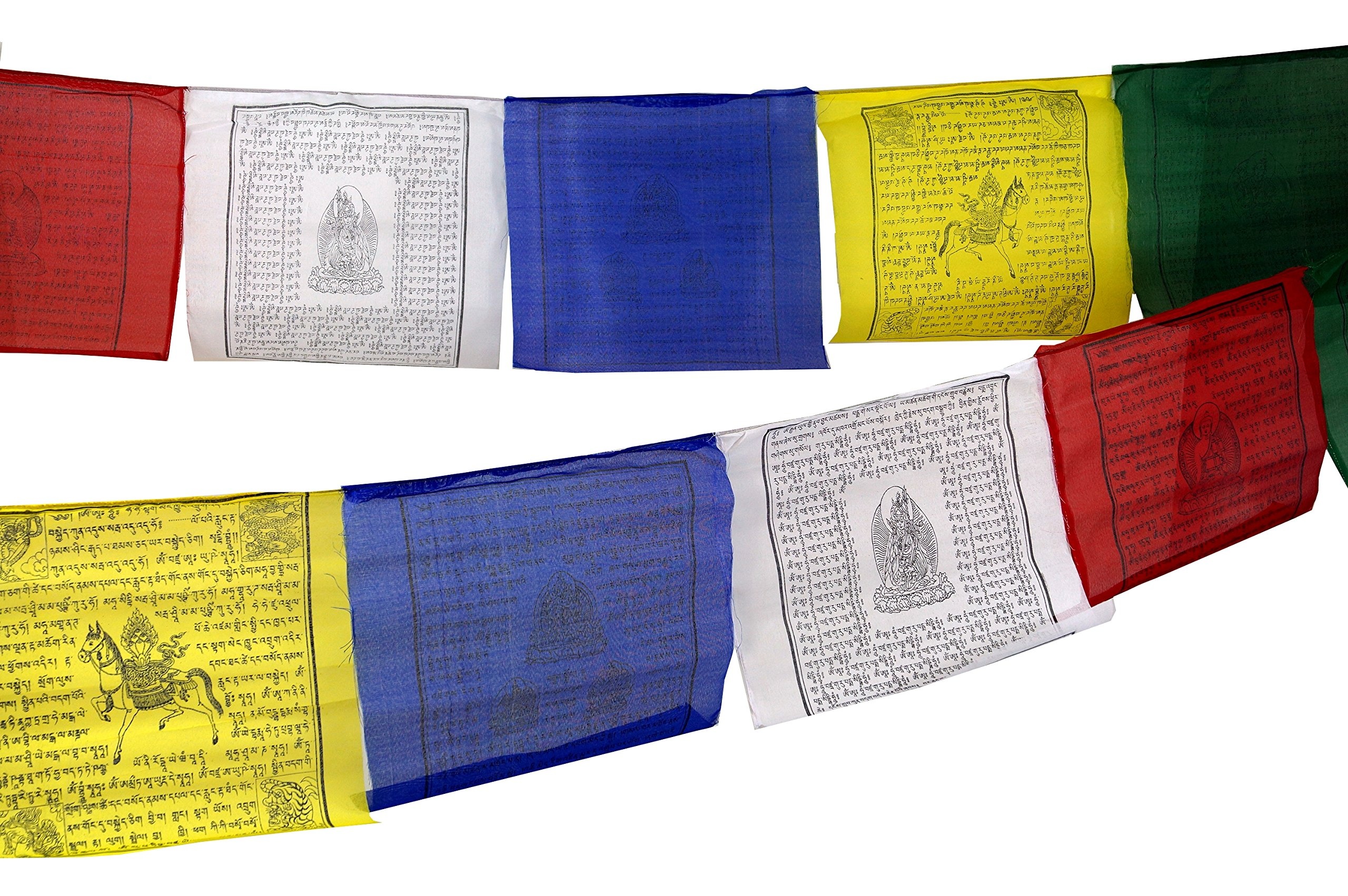 GURU SHOP Tibetische Gebetsfahne in Verschiedenen Längen - 10 Wimpel/Viskose, Länge: 1,5 m Lang (Wimpel 15x12 Cm), Gebetsfahnen