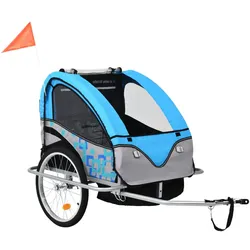 2-in-1 Fahrradanhänger und Kinderwagen Blau und Grau