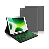 IVEOPPE Tastatur iPad 9. Generation, iPad 10.2" Tastatur mit Hülle (iPad 9./8./7. Generation), Magnetisch Abnehmbarer 7-Farbige Beleuchtung mit QWERTZ Tastatur für iPad Air 3 und iPad Pro 10.5, Greu