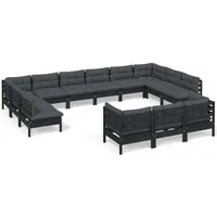 vidaXL 13-tlg. Garten-Lounge-Set mit Kissen Schwarz Kiefernholz