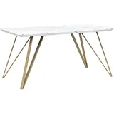 Beliani Esstisch Weiß - Gold 150 x 80 cm MDF Tischplatte Marmor Optik Matt mit Metallbeinen Rechteckig Modern Glamour Esszimmer Küche Wohnküche