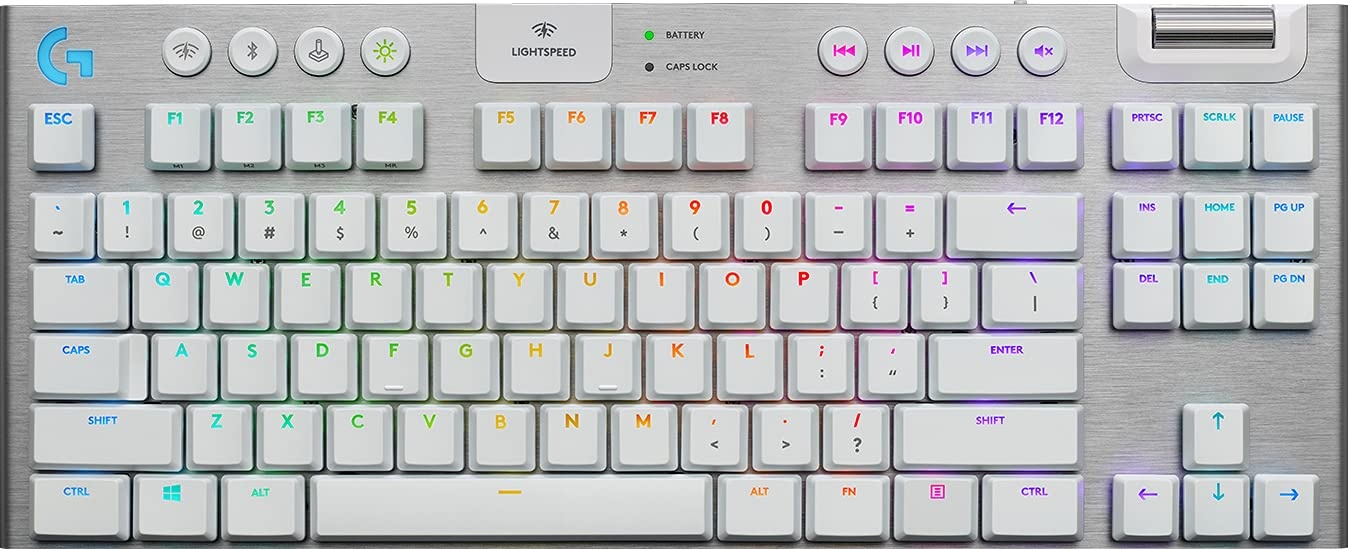 Logitech G915 LIGHTSPEED TKL kabellose mechanische Gaming-Tastatur ohne Ziffernblock, Taktiler GL-Tasten-Switch mit flachem Profil, US QWERTY Layout - Weiß