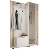 e-meubles Garderobe mit Spiegel Flurgarderobe Schrank Kompaktgarderobe Dielenschrank Wandschrank Regal Diele - JOHN Weiß + Artisan