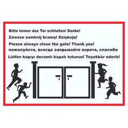 HB-Druck Tor schließen Kindergarten mehrsprachig Schild A5 Rückseite selbstklebend