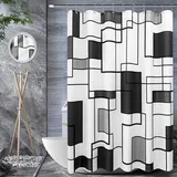 Duschvorhang 180x180 Schwarz Geometrisch Duschrollo Wasserabweisend Anti-Schimmel mit 12 Duschvorhangringen, 3D Bedrucktshower Shower Curtains, für Duschrollo für Badewanne Dusche