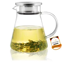 CnGlass Teekanne Glas 900ml/30,5oz mit Edelstahlsieb, Glasteekanne Herdplattensicher, Klar Teebereiter für losen Tee