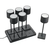 rl live your light Reality Leuchten LED Akku Außen Tischleuchten Set Fernandez R5409662, 6x Akku Tischleuchten mit 6er-Ladestation, Metall/Kunststoff Schwarz matt je 1.5 Watt LED