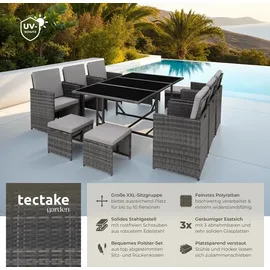 Tectake tectake® Rattan Sitzgruppe, für 6 bis 10 Personen, UV-beständig, zusammenschiebbar, inklusive Schutzhülle