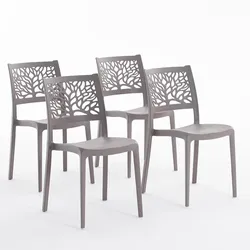 RATTATAN 4er-Set stapelbare Stühle aus Polypropylen mit Glasfasern für Außenbereich und Garten, Bar und Restaurant, Küche modernes Design - FLORA - Taubengrau