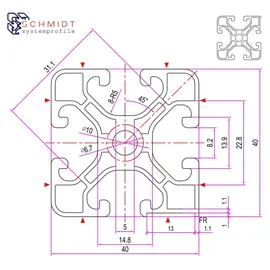 SCHMIDT systemprofile Längenanschlag D 2m Rechts-Links Maßband Stahl 2x Ablängklappe