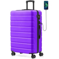 AnyZip Hartschalenkoffer Leicht Reisekoffer Trolley Rollkoffer mit TSA Schloss und 4 Rollen USB,PC+ABS Hartschale(Violett Lila,XL)