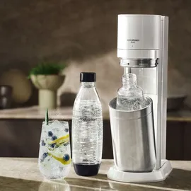 Sodastream Duo weiß + Glaskaraffe + PET-Flasche + Zylinder