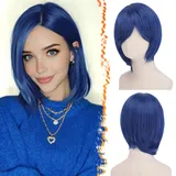BARSDAR Kurze Blau Perücke, Sadness Kostüm Alles steht Kopf Coraline Kostüm Perücke Kurzer Asymmetrischer Bob Perücken mit Natürlich Look Dick Weichem Synthetikhaar Anime Cosplay Party Halloween