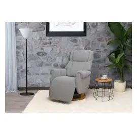 MCA Furniture MCA Relaxsessel + Aufstehhilfe HWC-N58, Fernsehsessel Sessel Fußstütze Bouclé Stoff Holz grau, Holz Natur