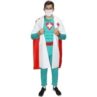 Foxxeo Super Doktor Arzt Kostüm für Herren mit OP Kittel Cape Doktor Arztkittel Gr. M-L, Größe:L