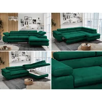 MKS MEBLE Ecksofa Sofa Grün, Wohnlandschaft L-Form mit Schlaffunktion und Bettkasten, Schlafsofa mit Bettkasten, Sofa mit Einstellbare Kopfstützen, Peter L - Grün Velvet - Rechts Grün