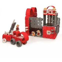 Mini-Backsteine - Bau-Spielzeug aus Kunststoff, große Feuerwehrabteilung.