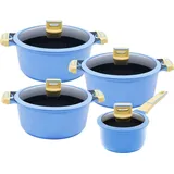 4/8tlg. KING® Kochtopfset GOURMET BLAU / Topfgrößen ca. Ø16, Ø18, Ø20, Ø24cm / aus Aluguss mit keramisch verstärkter Antihaftbeschichtung: ... - Blau