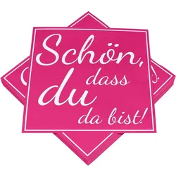 100 Servietten pink `schön, dass du da bist!`  33 x 33 cm