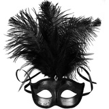 dressforfun 900887 Venezianische Maske mit Federn, Halbmaske für Damen, Augenmaske mit Zierborte für Maskenball Party Kostüm Fasching Karneval Halloween - diverse Farben - (schwarz | Nr. 303546)