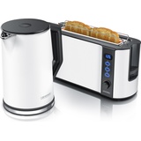 Arendo Frühstücks-Set, 2-Scheiben Langschlitz-Toaster/Wasserkocher 1,5L, Weiß