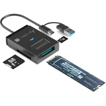 TECHLY Usb-a/usb-c auf NVMe/SATA M.2 Adapter mit Sd/tf-kartenleser Schwarz