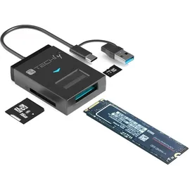TECHLY Usb-a/usb-c auf NVMe/SATA M.2 Adapter mit Sd/tf-kartenleser Schwarz