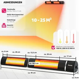 Tectake Infrarotheizstrahler Solaria Horizon 3000W, Aluminiumgehäuse - schwarz - Schwarz