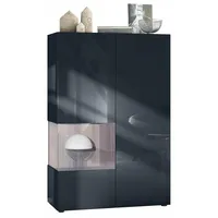 Vladon Vitrine, Silbereichen, 91.5x136.5x37 cm, Wohnzimmer, Wohnwände, Vitrinenschränke