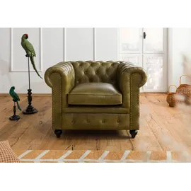 Massivmoebel24 Sessel Chesterfield Leder 105 x 75 x 82 cm Grün