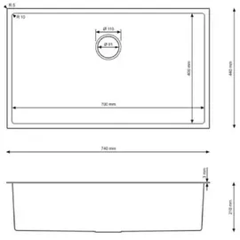 QLS Spülbecken SANTA Edelstahl Unterbau 74x44 cm + Siphon Graphitgrau 11222 - Grau