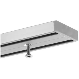 Gardineum 180 cm Vorhangschiene Gardinenschiene, alle Längen von 60 cm bis 400 cm möglich, Aluminium, 2-läufige graue Objektschiene, vorgebohrt