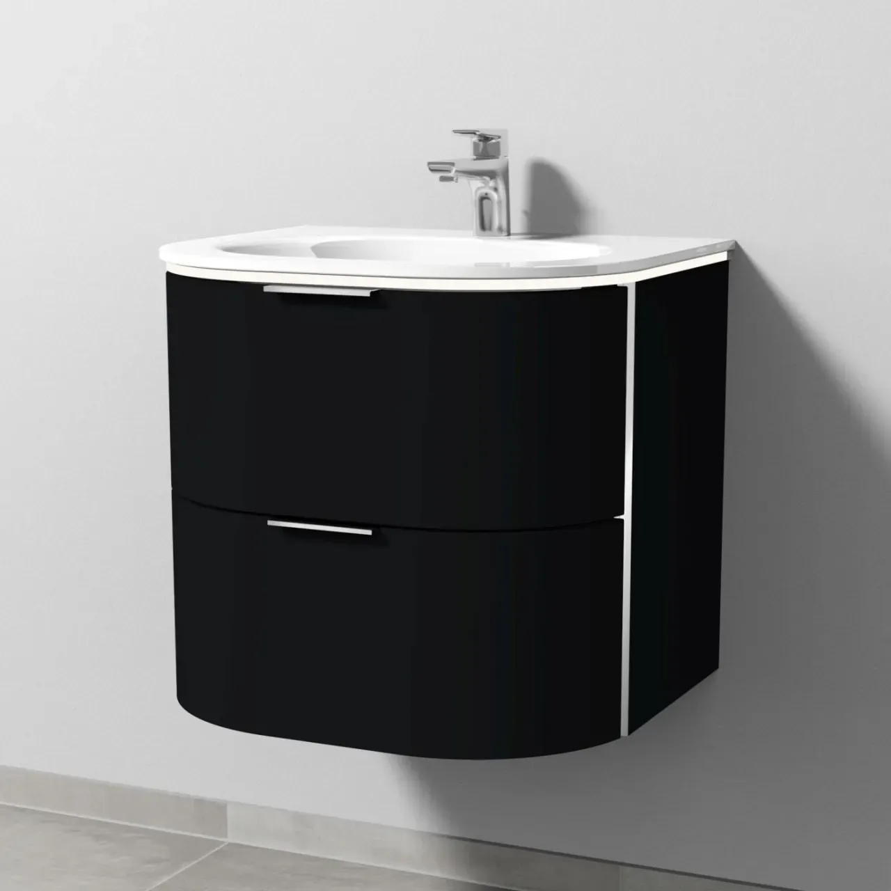 Sanipa 4balance Glas-Set mit 2 Auszügen und LED-Beleuchtung, Schwarz-Matt, DG21108 DG21108