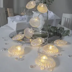 LED Lichterkette Muscheln  - 10 warmweiße LED - L: 1,35m - Batterie - Timer - fü...