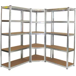 Baumarktplus Regalsystem 3 teilig, 1 Eckregal & 2 Schwerlastregale 180x90x40 cm, 15 Böden, 2625 kg Traglast