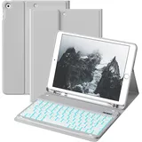 HMTDIYOU Tastatur mit Hülle für iPad 9. 8. 7. Generation 10,2 Zoll, Kabellose Bluetooth QWERTZ Tastatur Hülle mit Stifthalter für iPad 9/8/ 7 Generation 2021/2020/2019, Grau