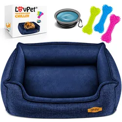 LovPet® Hundebett Hundekissen Hundekorb Chiller, Inkl. Napf + 3X Kauknochen, Hundesofa Kissen für Kleine, Mittelgroße & Große Hunde, Bezug abnehmbar und waschbar