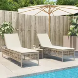 vidaXL Sonnenliegen mit Auflagen 2 Stk. Beige Poly Rattan