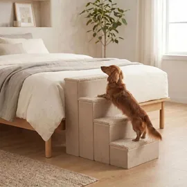 Relaxdays Hundetreppe Faltbar mit Stauraum 4 Stufen Beige 40 cm x 70 cm x 65 cm