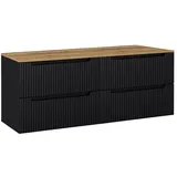Lomadox Badmöbel Doppel Waschtisch-Unterschrank Set 160 cm schwarz gerillt EicheWaschbeckenschrank 4 Schubkasten Auszüge, B/H/T ca. 160,4/59,5/40 cm