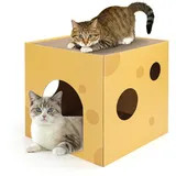 nobleza Tierhaus Katzenhaus mit Katzenminze & Kratzpappe für Katzen gelb