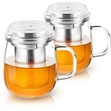 Impolio Teeglas mit Edelstahl-Sieb 2-teiliges Set 430 ml, Geschenke für Frauen, Teekanne, Gläser, Tasse, Teekanne mit Siebeinsatz Matcha Set, Tassen Set (2 x 430 ml)