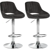 CLP 2er Set Barhocker Milet Samt schwarz/Metall in Chromoptik