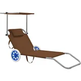 1/2x Strandliege mit Sonnenschutz und Rädern Gartenliege Strandmatte Klappbare