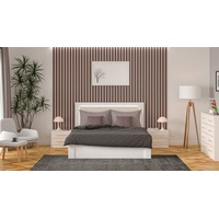 Siblo Bett Modernes Doppelbett Aurora 200x160 cm mit Schublade und hohem Kopfteil - LED-Panels - Doppelbetten - Holzrahmen -, Möbelplatte weiß