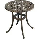 Relaxdays Gartentisch mit Schirmloch, HxD: 53 x 53 cm, Aluguss, wetterfest, antik, runder Balkontisch, schwarz/Bronze